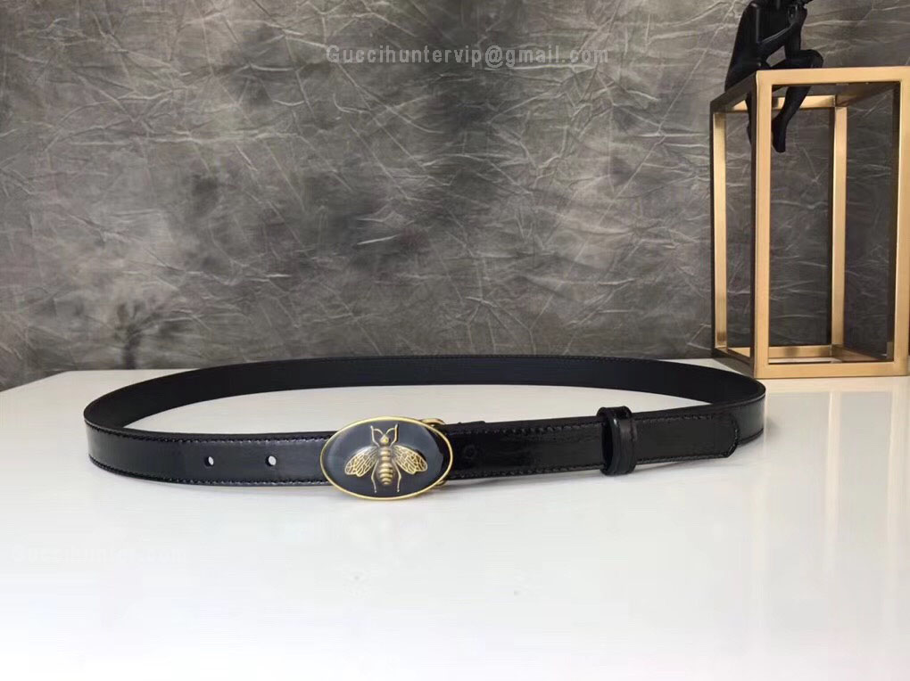 Gucci Leather Belt With Bee Buckle Black 20mm